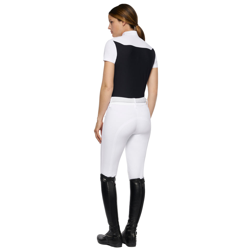 Cavalleria Toscana Women's Piqué and Jersey S/S Polo Shirt - Navy + White