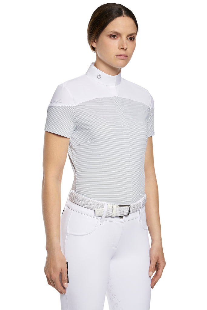 Cavalleria Toscana Women's Horizontal Pin Stripe Short Sleeve Competition Shirt