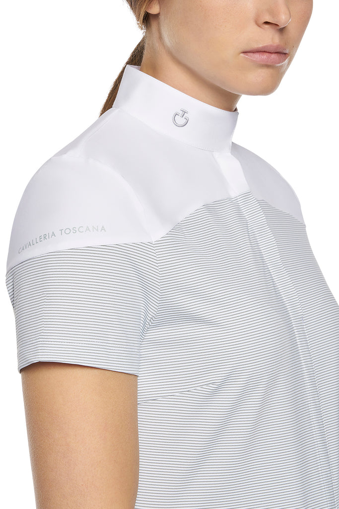 Cavalleria Toscana Women's Horizontal Pin Stripe Short Sleeve Competition Shirt