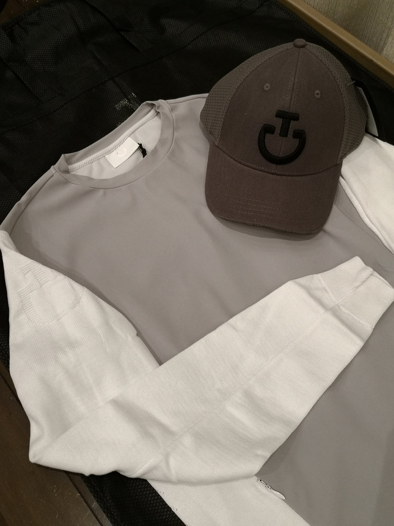 Cavalleria Toscana Women's Technical Jersey/Cotton Crew Neck Sweater