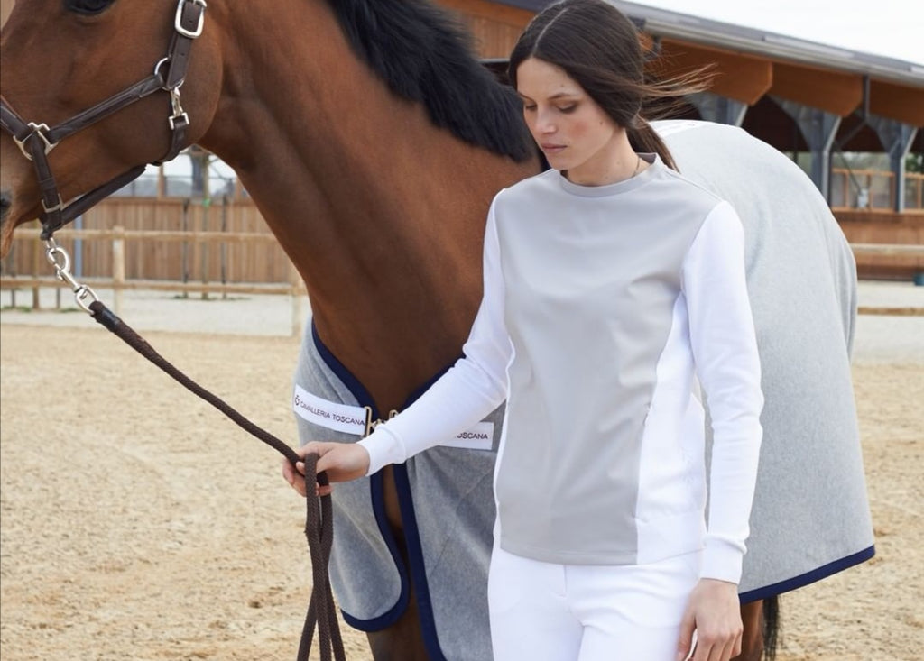 Cavalleria Toscana Women's Technical Jersey/Cotton Crew Neck Sweater