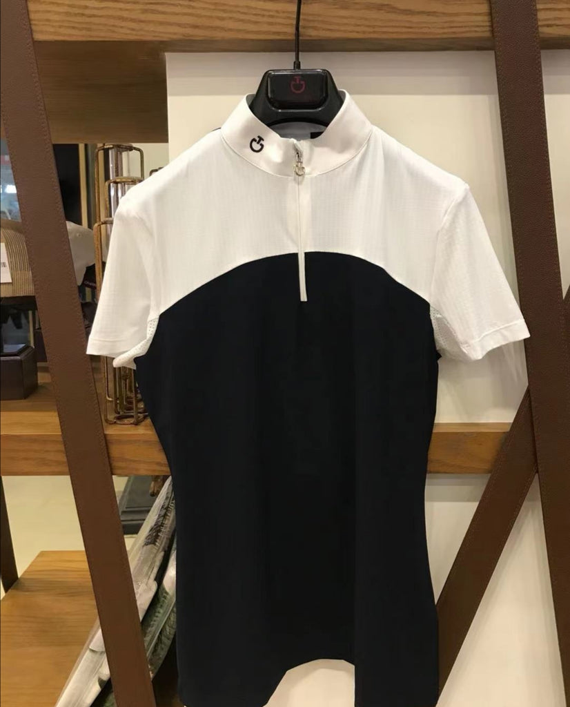 Cavalleria Toscana Women's Short-Sleeved Zip Polo Shirt with Perforated Inserts