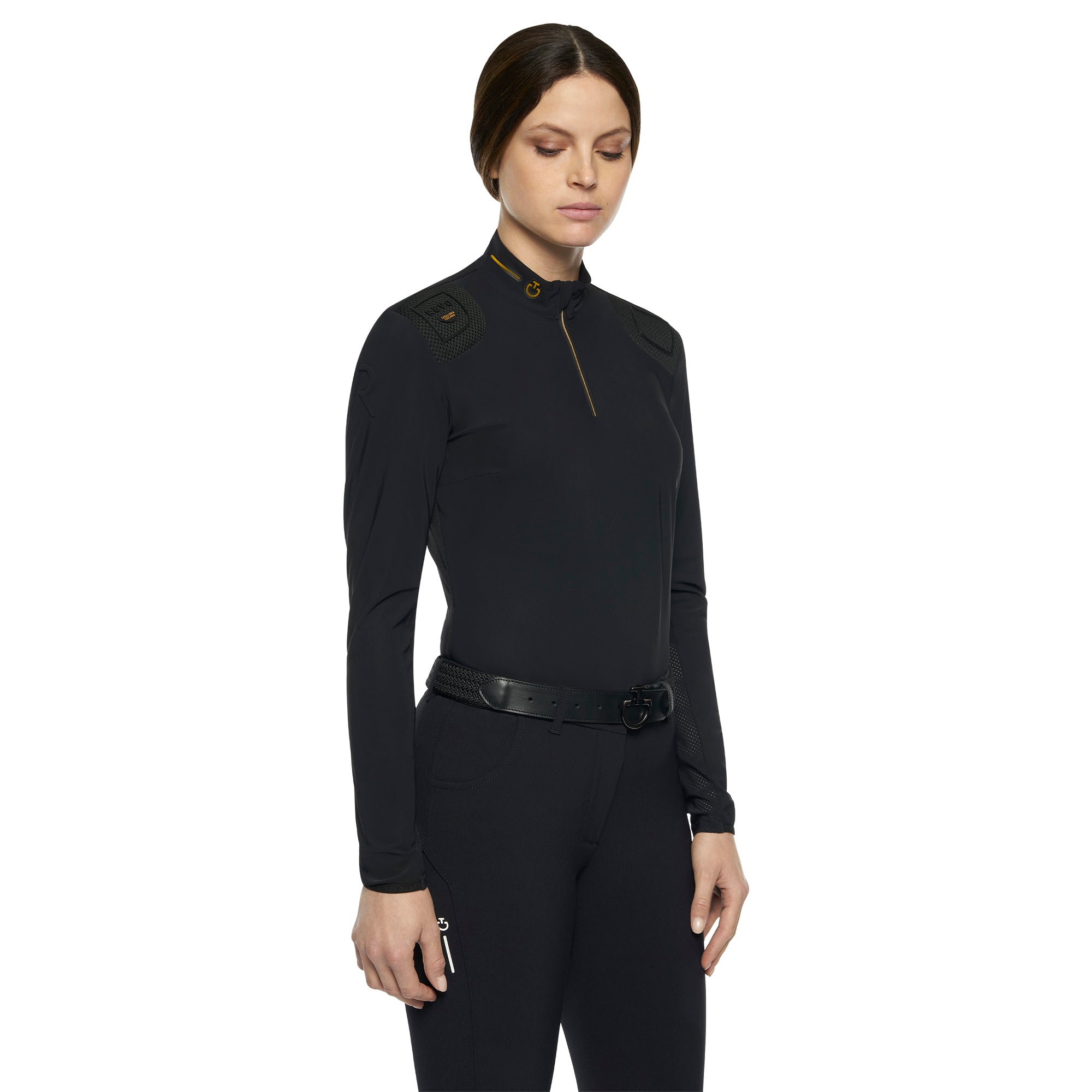 Cavalleria Toscana Womens Long Sleeve Show Polo Half Zip Perforated Sleeves White main image 0
