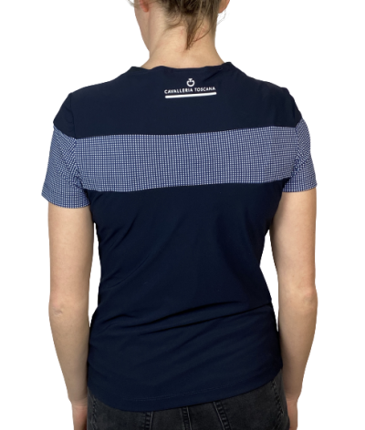 Cavalleria Toscana Women's Gingham T-Shirt - Navy with White